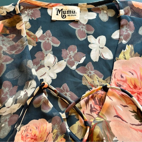 Show Me Your Mumu Teal Sheer Floral Lace up Front Peplum Cottagecore Blouse Sz M - Picture 6 of 15